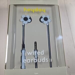 heyday blue wired earbuds with flower design